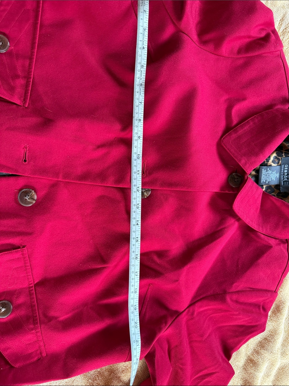 George Bright Red Button-Front Pea Coat - Picture 5 of 6